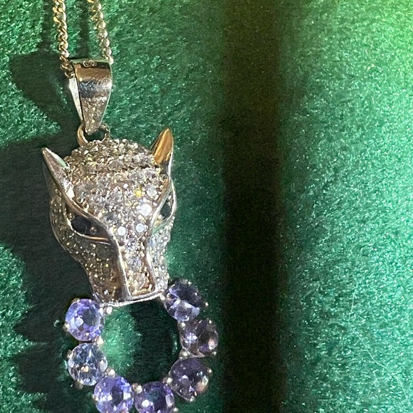 Elegant Silver and Purple Panther Pendant Necklace Tanzanite - Picture 2 of 4